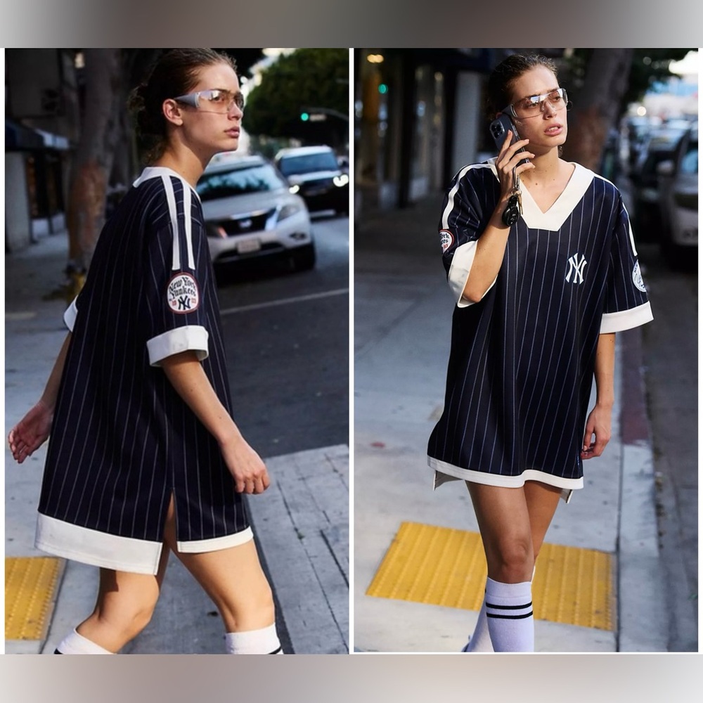 New! FREE PEOPLE Movement x The Wild Collective YANKEES Stripe Tunic ⚾️Large NWT